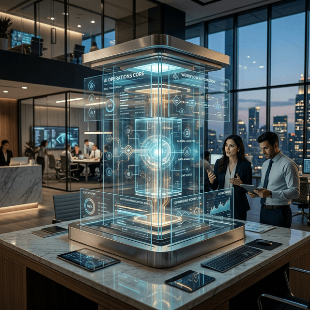 Flowlith AI Operations Layer in a modern corporate office